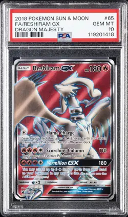 2018 POKEMON SUN & MOON DRAGON MAJESTY #65 FULL ART/RESHIRAM GX PSA 10 - Image 1