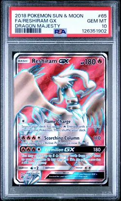 2018 POKEMON SUN & MOON DRAGON MAJESTY #65 FULL ART/RESHIRAM GX PSA 10 - Image 1