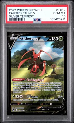 2022 POKEMON SWORD & SHIELD SILVER TEMPEST #TG12 FULL ART/KRICKETUNE V PSA 10 - Image 1