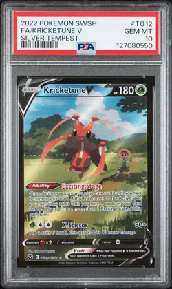 2022 POKEMON SWORD & SHIELD SILVER TEMPEST #TG12 FULL ART/KRICKETUNE V PSA 10 - Image 1