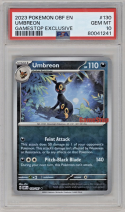 2023 POKEMON OBF EN-OBSIDIAN FLAMES GAMESTOP EXCLUSIVE #130 UMBREON PSA 10 - Image 1