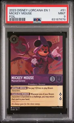 2023 Disney Lorcana EN 1-The First Chapter Mickey Mouse #51 Foil PSA 9 - Image 1