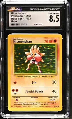 CGC 8.5 Hitmonchan 1999 Base Set 7/102 Holo Pokemon Card - Image 1