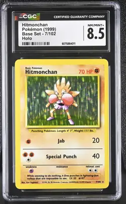 CGC 8.5 Hitmonchan 1999 Base Set 7/102 Holo Pokemon Card - Image 1
