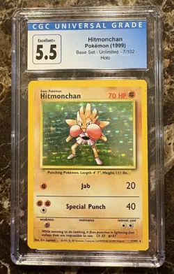 1999 Pokemon Base Set Hitmonchan Holo Unlimited #7/102 CGC 5.5 - Image 1