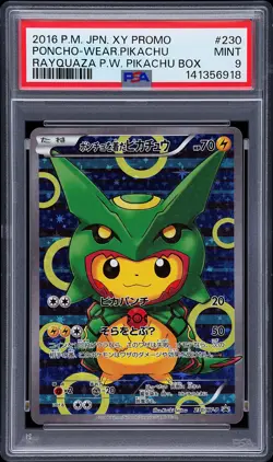 2016 POKEMON JPN XY RAYQUAZA PONCHO PROMO #230 PONCHO-WEARING PIKACHU PSA 9 - Image 1