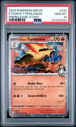 2025 POKEMON DRI EN-DESTINED RIVALS PRERELEASE-STAFF ETHAN'S TYPHLOSION PSA 10 - Image 1