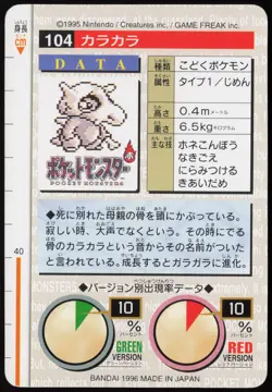 Cubone No. 104 Green Bandai Carddass Series 1-2 G 1996 Pokemon Japanese NM - Image 3