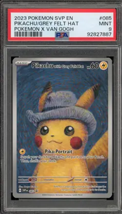 Pokemon Pikachu with Grey Felt Hat Van Gogh Full Art Promo SVP EN 085 PSA 9 Mint - Image 1