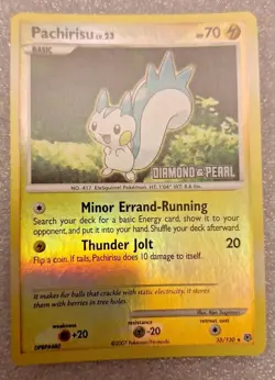 2007 Pokemon TCG card Pachirisu 35/130 Diamond & Pearl reverse holo NM/MT+ - Image 1