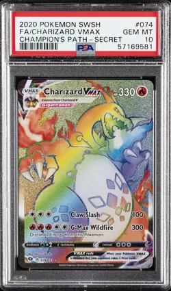 2020 POKEMON SWORD & SHIELD CHAMP'S PATH SECRET FULL ART/CHARIZARD VMAX PSA 10 - Image 1