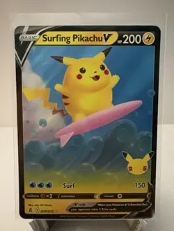 Surfing Pikachu V - 008/025 - Pokemon Celebrations Sword & Shield Rare Card NM - Image 1