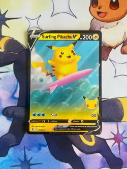 Surfing Pikachu V 008/025 Holo Rare V Celebrations Pokemon NM Card - Image 1