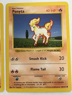 Pokemon TCG: 1999 Ponyta 60/102 SHADOWLESS-Vintage Pokemon Cards-Two Cards! - Image 2