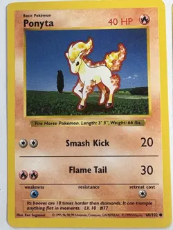 Pokemon TCG: 1999 Ponyta 60/102 SHADOWLESS-Vintage Pokemon Cards-Two Cards! - Image 3