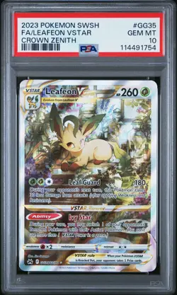 2023 POKEMON SWORD & SHIELD CROWN ZENITH #GG35 FULL ART/LEAFEON VSTAR PSA 10 - Image 1