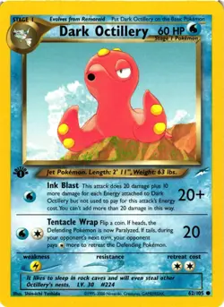 Pokemon TCG Dark Octillery 62/105 Neo Destiny Regular 1st Edition VLP - Image 1