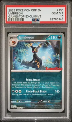2023 POKEMON OBF EN-OBSIDIAN FLAMES GAMESTOP EXCLUSIVE #130 UMBREON PSA 10 - Image 1