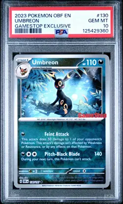 2023 POKEMON OBF EN-OBSIDIAN FLAMES GAMESTOP EXCLUSIVE #130 UMBREON PSA 10 - Image 1