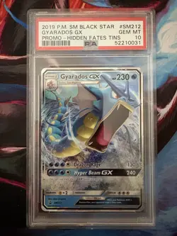 2019 POKEMON SM BLACK STAR PROMO HIDDEN FATES TINS #SM212 GYARADOS GX PSA 10 - Image 1
