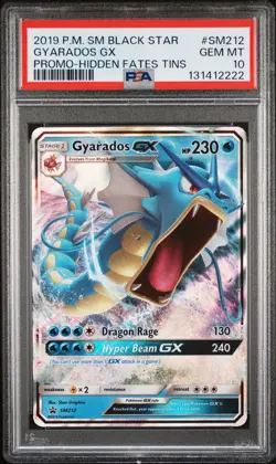 2019 POKEMON SM BLACK STAR PROMO HIDDEN FATES TINS #SM212 GYARADOS GX PSA 10 - Image 1