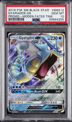 2019 POKEMON SM BLACK STAR PROMO HIDDEN FATES TINS #SM212 GYARADOS GX PSA 10 - Image 1