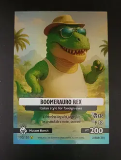 Boomerauro Rex 100 Absolutely Epic Skifidol Italian Brainrot Trading Card Panini - Image 1