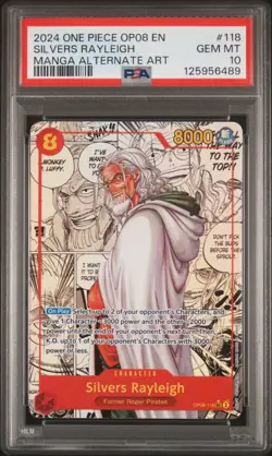 2024 One Piece CCG Silvers Rayleigh OP08-118 SEC Alt Art Manga PSA 10 GEM - Eng - Image 1