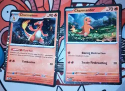Charmander 007 & Charmeleon 008 Cosmos Holo - Pokemon Paldean Fates - NM - Image 1
