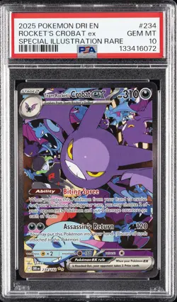 2025 POKEMON DRI EN-DESTINED RIVALS #234 TEAM ROCKET'S CROBAT EX PSA 10 - Image 1