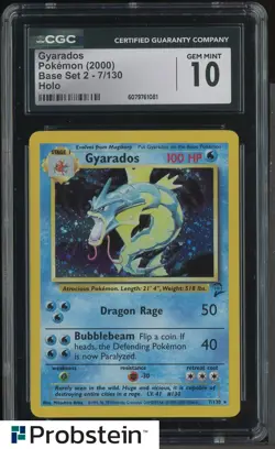 1999 POKEMON BASE SET 2 UNLIMITED HOLO #6 GYARADOS CGC 10 GEM MINT - Image 1