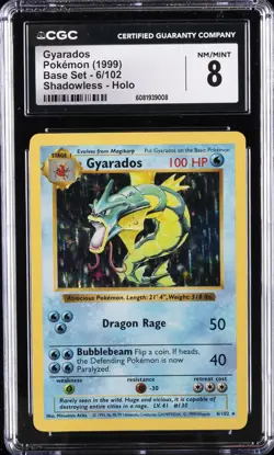 1999 POKEMON BASE SET SHADOWLESS HOLO #6 GYARADOS CGC 8 - Image 1