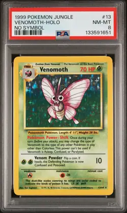 1999 POKEMON JUNGLE NO SYMBOL #13 VENOMOTH-HOLO PSA 8 - Image 1