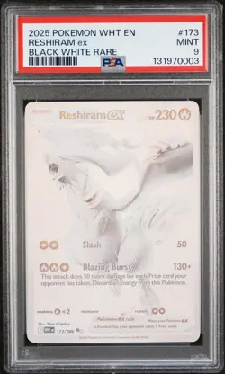 2025 POKEMON WHT EN-WHITE FLARE BLACK WHITE RARE #173 RESHIRAM EX PSA 9 - Image 1