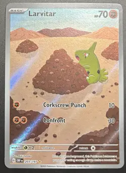 Pokemon Larvitar 203/197 Illustration Rare Obsidian Flames SV Full Art Holo NM - Image 1