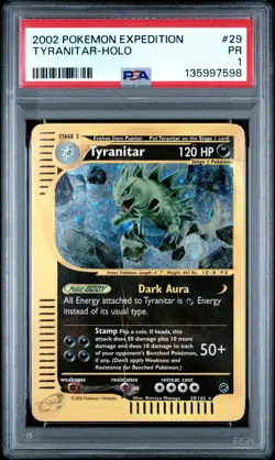 PSA 1 Tyranitar 29/165 2002 Expedition Holo Rare Pokemon Card SWIRL - Image 1