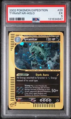 Pokemon 2002 Expedition Tyranitar Holo Card #29/165 PSA 5 - Image 1