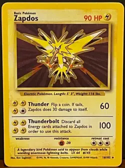 Zapdos #16/102 Holo Rare Base Set Unlimited 1999 - Vintage WOTC Pokemon TCG - Image 1