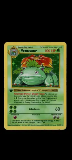 Pokemon 1st Edition Base Set Holo Shadowless Venusaur 15/102 - Image 1