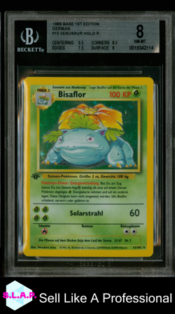 VENUSAUR HOLO R 1999 POKEMON BASE 1ST EDITION GERMAN 15 BGS 8 - Image 1