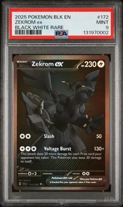 2025 POKEMON BLK EN-BLACK BOLT BLACK WHITE RARE #172 ZEKROM EX PSA 9 - Image 1