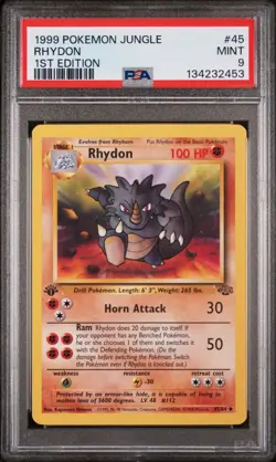 POKEMON CARD 1999 PSA 9 MINT JUNGLE SET 1ST EDITION #45 Rhydon - Image 1