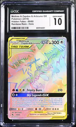 Pokemon Moltres & Zapdos & Articuno GX 69/68 Hidden Fates Rainbow Rare CGC 10 - Image 1