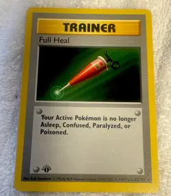 Pokemon Base Set 1st Edition Trainer Full Heal MP 82/102 TCG Card Shadowless - Image 1