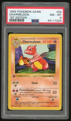 1999 Pokemon 1st Edition Shadowless Charmeleon #24 PSA 8 - Image 1