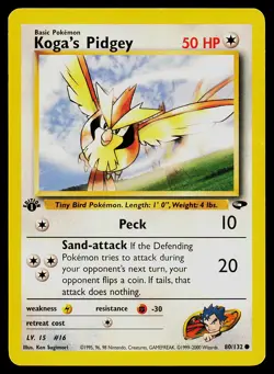 Pokemon Card Gym Challenge 80/132 Koga's Pidgey 1st Edition Vintage - Image 1