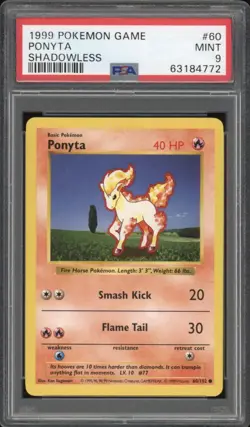 1999 Pokemon Game Shadowless Base Set Ponyta 60/102 PSA 9 MINT - Image 1
