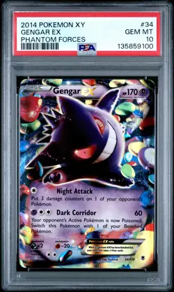 2014 POKEMON XY PHANTOM FORCES #34 GENGAR EX PSA 10 - Image 1