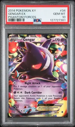 2014 POKEMON XY PHANTOM FORCES #34 GENGAR EX PSA 10 - Image 1