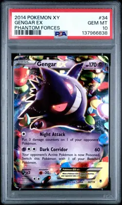 2014 POKEMON XY PHANTOM FORCES #34 GENGAR EX PSA 10 GEM ENGLISH - Image 1